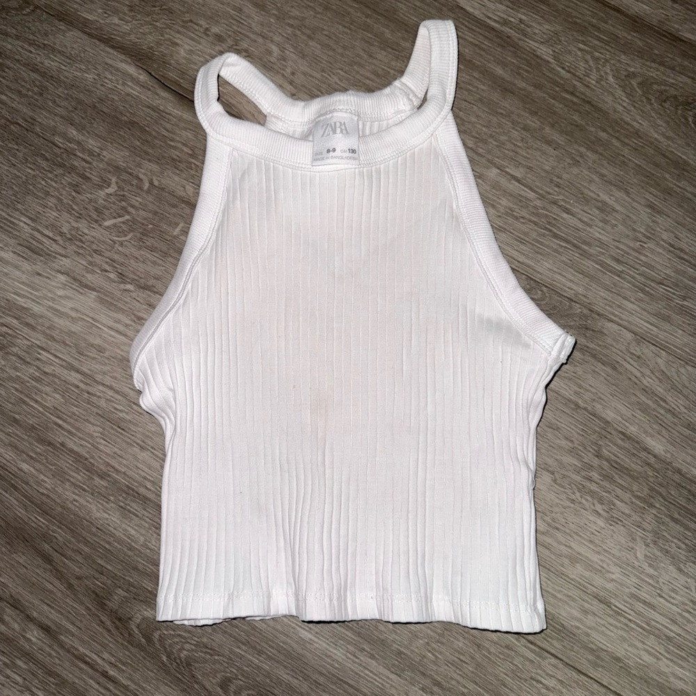 Zara White Ribbed Kids Tank Top